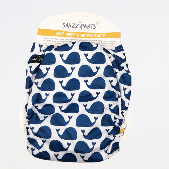 Whale pattern Snazzipants Cloth Nappy All In One